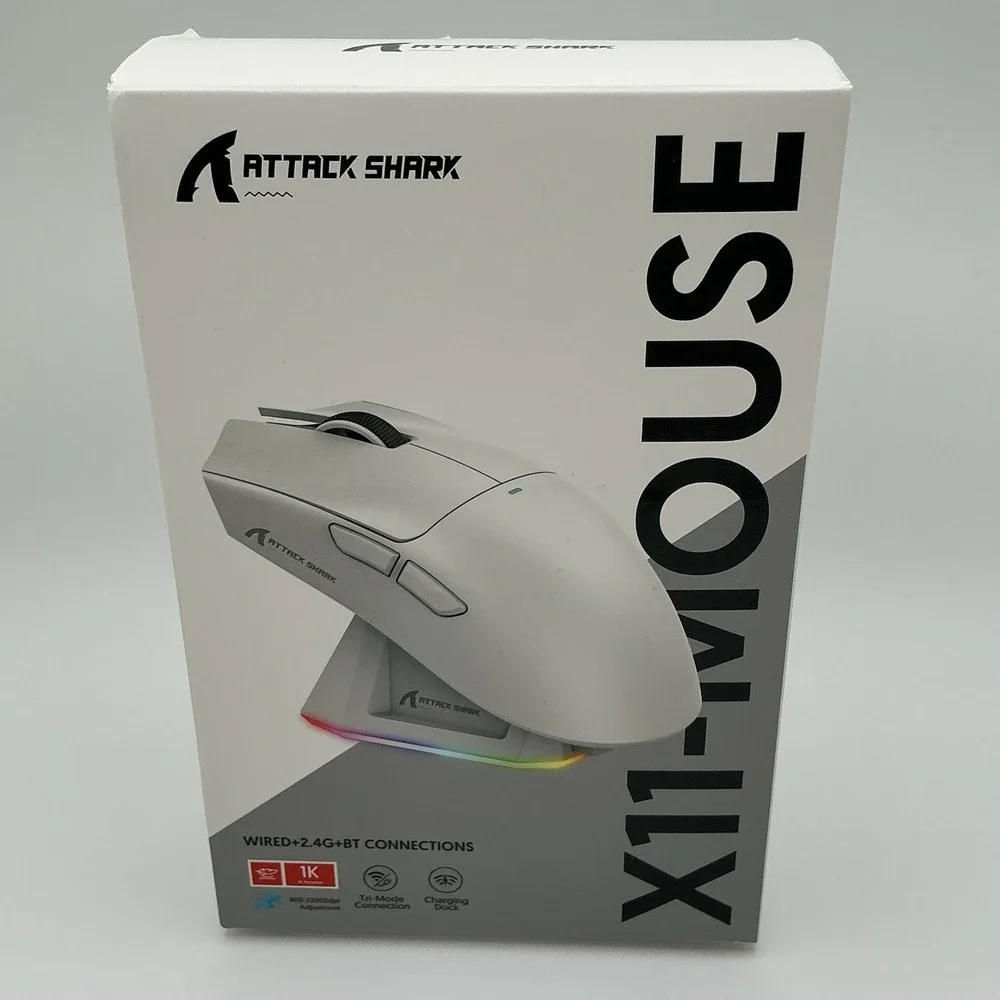 Attack Shark X11 Pixart White Wireless Gaming Mouse RGB + Dock | Tri-Mode Charge